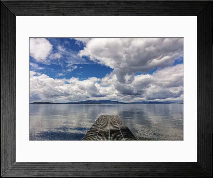 Framed Print : Dock reaches out into Skidoo Bay in Flathead Lake near Polson, Montana, USA Framed Print : Dock reaches out into Skidoo Bay in Flathead Lake near Polson, Montana, USA
