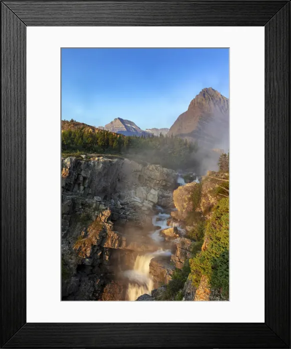 Framed Print : Swift current Falls at sunrise in Glacier National Park, Montana, USA