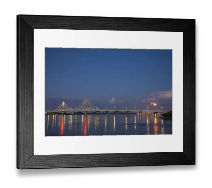 Framed Print : Clark Bridge at dusk-night over Mississippi River and full moon Alton, IL Framed Print : Clark Bridge at dusk-night over Mississippi River and full moon Alton, IL
