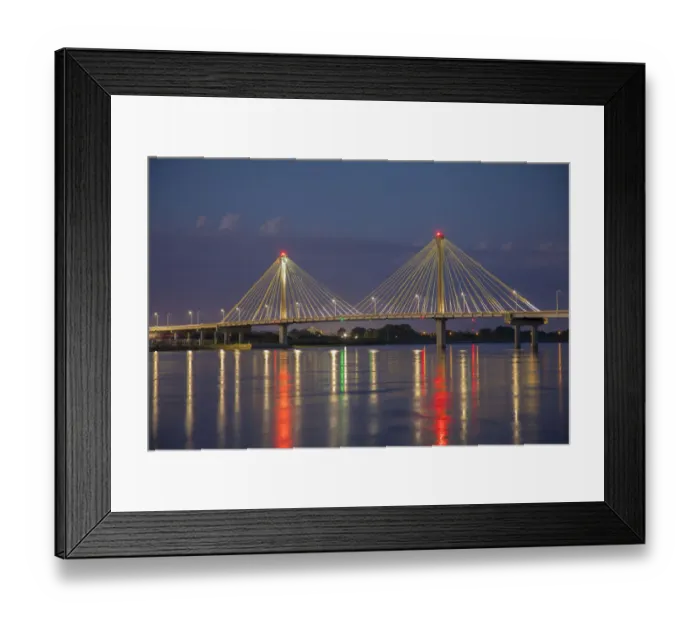 Framed Print : Clark Bridge at dusk-night over Mississippi River Alton, IL