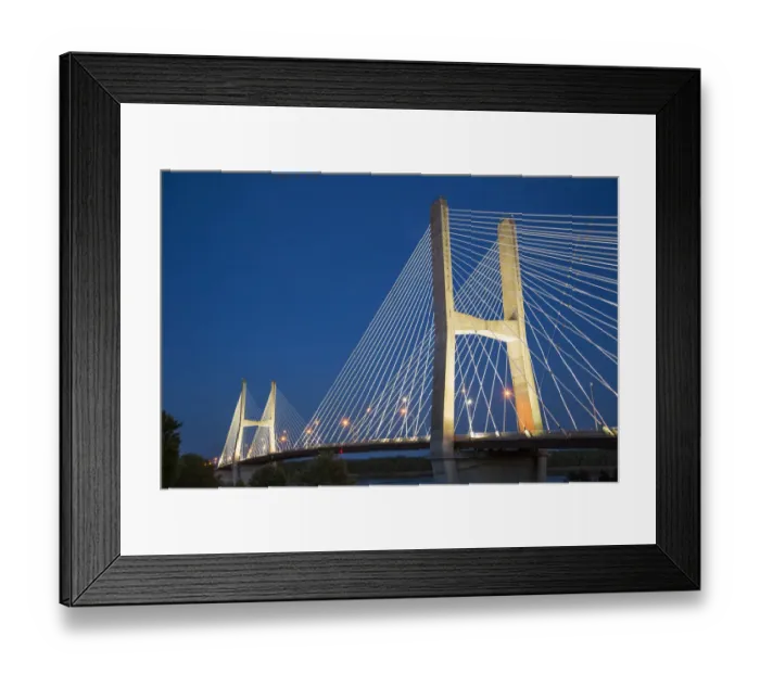 Framed Print : Bill Emerson Memorial Bridge at dusk-night over Mississippi River Cape Girardeau, MO