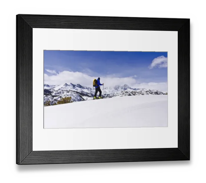 Framed Print : Backcountry skier under Banner and Ritter Peaks in the Ansel Adams Wilderness, Sierra