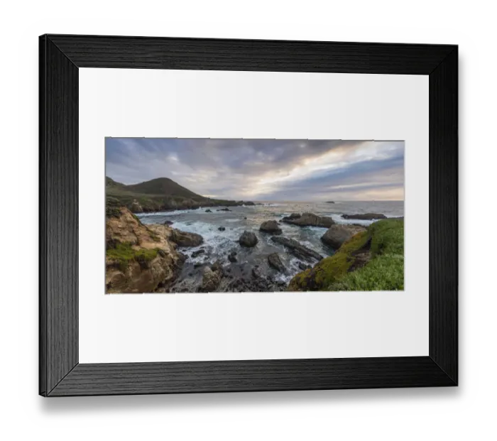 Framed Print : Cove of rocks and waves along Big Sur coastline with stormy skies Framed Print : Cove of rocks and waves along Big Sur coastline with stormy skies