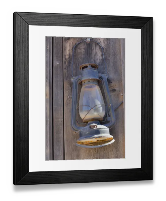 Framed Print : Lamp hanging on wooden wall Framed Print : Lamp hanging on wooden wall