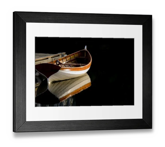 Framed Print : USA, Washington State, Seattle. Wooden boat reflects on lake Framed Print : USA, Washington State, Seattle. Wooden boat reflects on lake