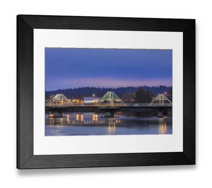 Framed Print : The Burlington Northern walking bridge crosses the Spokane River on the Gonzaga University