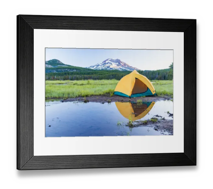 Framed Print : Camping Tent, South Sister (Elevation 10, 358 ft. ) Sparks Lake, Three Sisters Wilderness