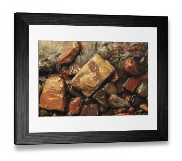 Framed Print : River rocks naturally polished in Lower Deschutes River, Central Oregon, USA