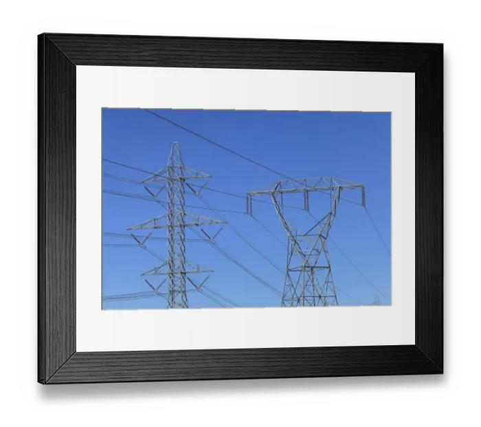 Framed Print : Power lines on pylons near town of Maupin, Deschutes River, Central Oregon, USA