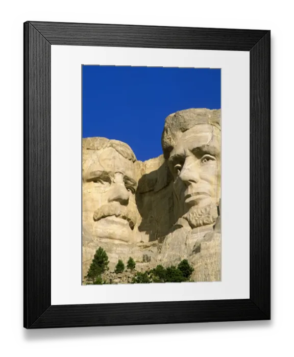 Framed Print : Morning light on Lincoln and Roosevelt detail, Mount Rushmore National Memorial, South Dakota, USA
