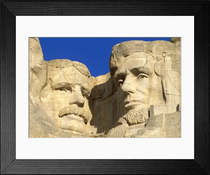 Framed Print : Morning light on Lincoln and Roosevelt detail, Mount Rushmore National Memorial, South Dakota, USA