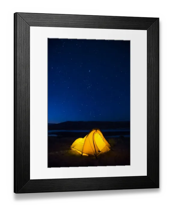 Framed Print : USA, Wyoming, Sublette County. Soda Lake, a tent is lit up against a starry night