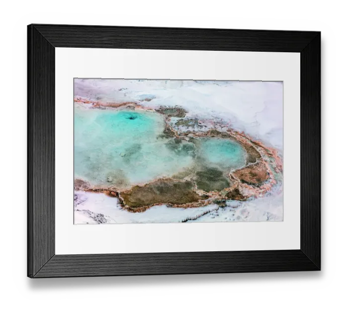 Framed Print : Artistic patterns at New Blue Spring in winter in Yellowstone National Park, Wyoming, USA