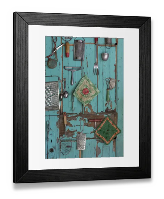 Framed Print : USA, Montana, Missoula. Old fashioned kitchen implements displayed on weathered door Framed Print : USA, Montana, Missoula. Old fashioned kitchen implements displayed on weathered door