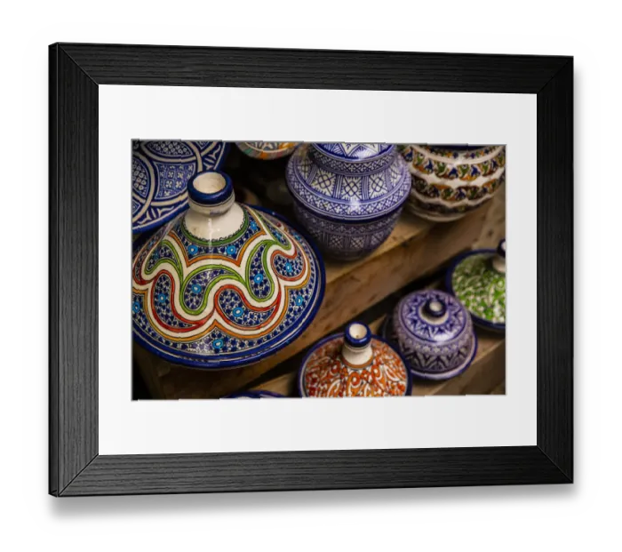 Framed Print : Fez, Morocco. Colorful pottery tagines, tajines Framed Print : Fez, Morocco. Colorful pottery tagines, tajines