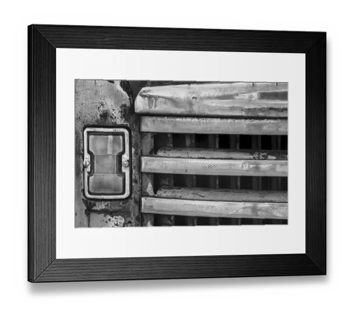 Framed Print : USA, Palouse, Washington State. Black and white close-up of the front of an antique Framed Print : USA, Palouse, Washington State. Black and white close-up of the front of an antique