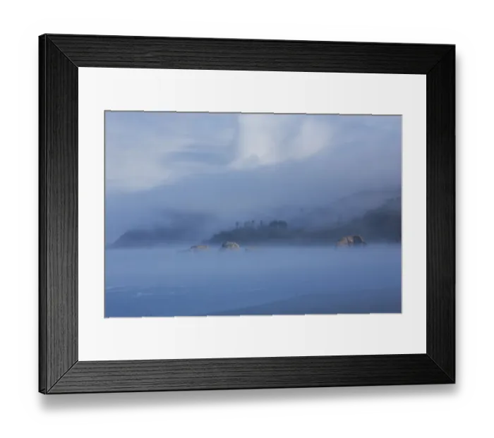 Framed Print : Foggy morning along the coastline, Cannon Beach, Oregon Framed Print : Foggy morning along the coastline, Cannon Beach, Oregon