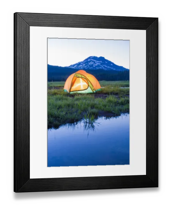 Framed Print : Camping Tent, South Sister (Elevation 10, 358 ft. ) Sparks Lake, Three Sisters Wilderness