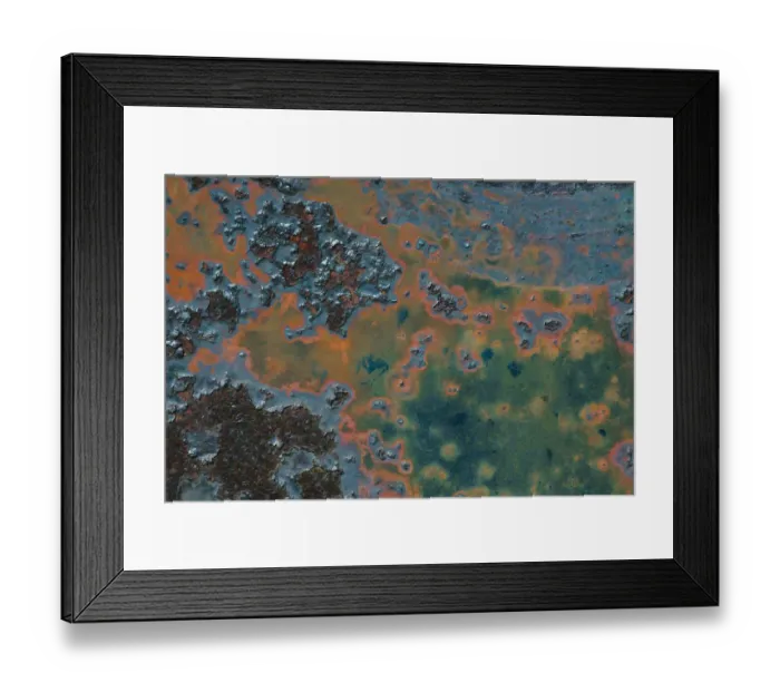 Framed Print : Details of rust and paint on metal
