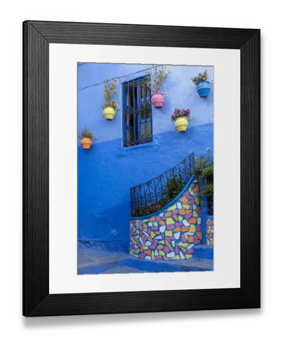 Framed Print : Africa, Morocco, Chefchaouen. Colorful house exterior Framed Print : Africa, Morocco, Chefchaouen. Colorful house exterior