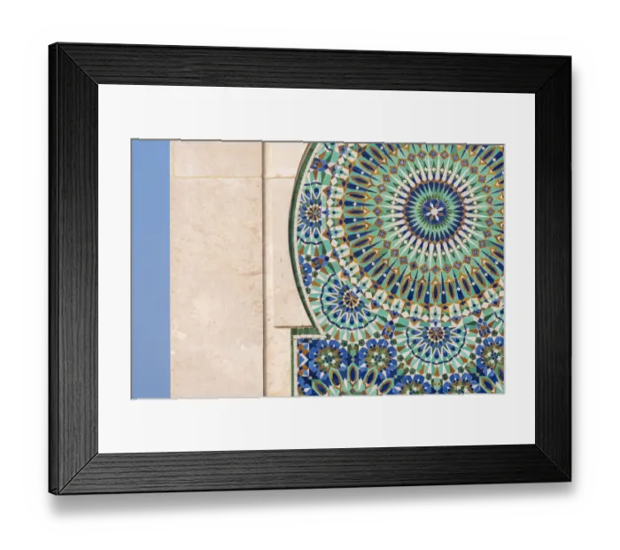 Framed Print : Africa, Morocco, Casablanca. Close-up of tile designs on mosque exterior. Credit as