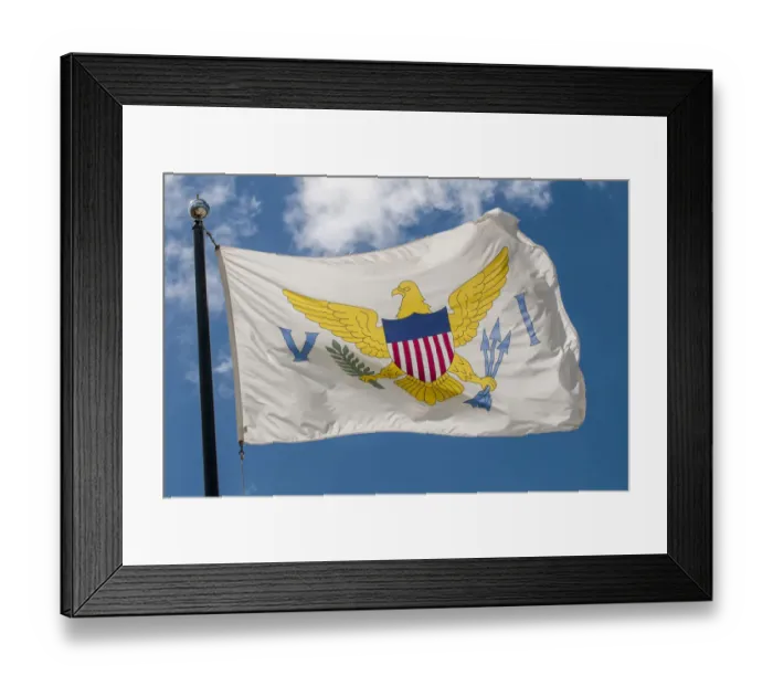 Framed Print : US Virgin Islands flag, Frederiksted, St. Croix, US Virgin Islands Framed Print : US Virgin Islands flag, Frederiksted, St. Croix, US Virgin Islands