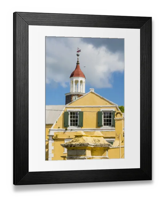 Framed Print : Historic steeple building downtown Christiansted, St. Croix, US Virgin Islands Framed Print : Historic steeple building downtown Christiansted, St. Croix, US Virgin Islands