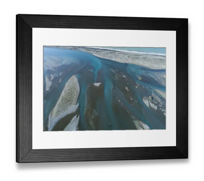 Framed Print : Braids of Rakaia River, near Rakaia River Mouth, Mid Canterbury, South Island, New