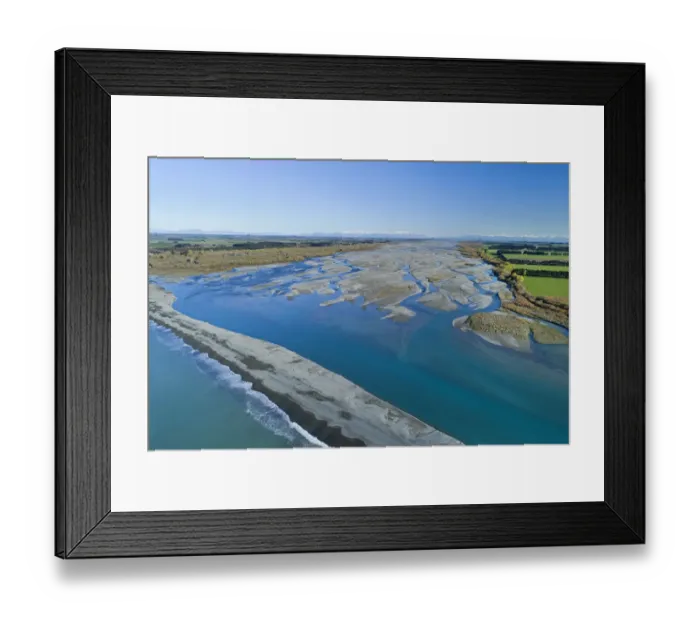 Framed Print : Gravel bar at mouth of Rakaia River, Mid Canterbury, South Island, New Zealand Framed Print : Gravel bar at mouth of Rakaia River, Mid Canterbury, South Island, New Zealand
