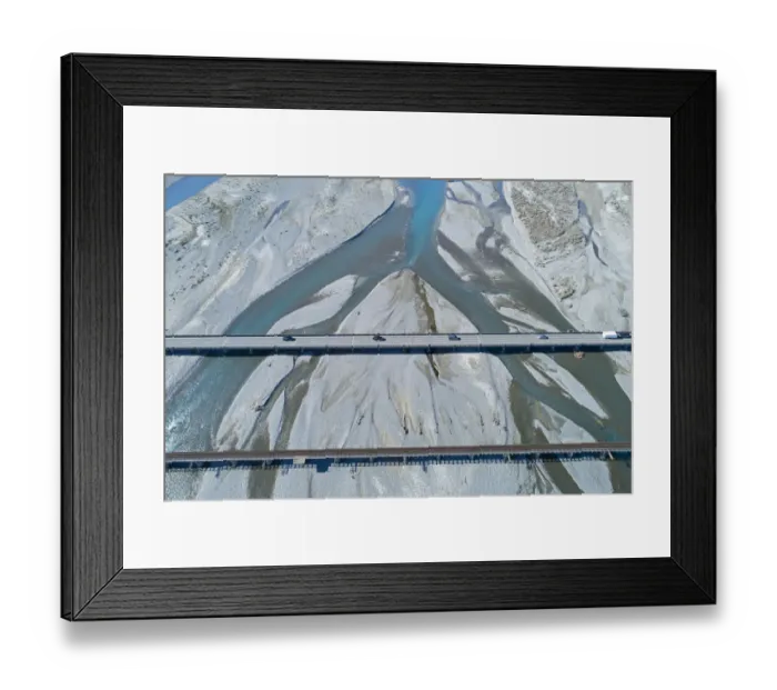 Framed Print : Road and rail bridges across Rakaia River, Rakaia, Mid Canterbury, South Island, New Framed Print : Road and rail bridges across Rakaia River, Rakaia, Mid Canterbury, South Island, New