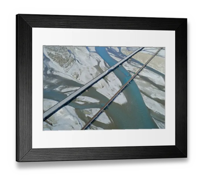 Framed Print : Road and rail bridges across Rakaia River, Rakaia, Mid Canterbury, South Island, New Framed Print : Road and rail bridges across Rakaia River, Rakaia, Mid Canterbury, South Island, New