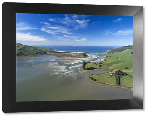 Hoopers Inlet, Otago Peninsula, Dunedin, South Island, New Zealand - drone aerial