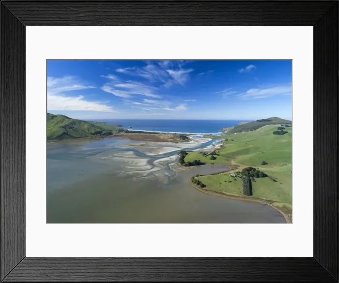 Framed Print : Hoopers Inlet, Otago Peninsula, Dunedin, South Island, New Zealand - drone aerial Framed Print : Hoopers Inlet, Otago Peninsula, Dunedin, South Island, New Zealand - drone aerial