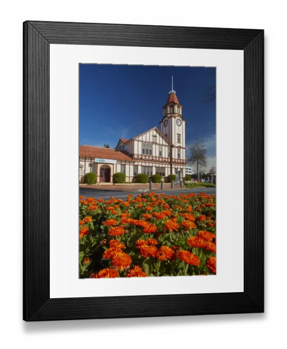 Framed Print : i-SITE visitor centre (old Post Office) and flowers, Rotorua, North Island, New Zealand Framed Print : i-SITE visitor centre (old Post Office) and flowers, Rotorua, North Island, New Zealand