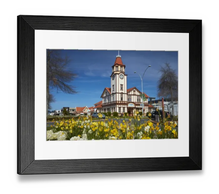 Framed Print : i-SITE visitor centre (old Post Office) and flowers, Rotorua, North Island, New Zealand Framed Print : i-SITE visitor centre (old Post Office) and flowers, Rotorua, North Island, New Zealand