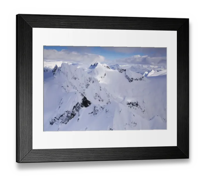 Framed Print : Aerial view of deep snow in the Coast Mountains, near Squamish and Whistler, British Columbia Framed Print : Aerial view of deep snow in the Coast Mountains, near Squamish and Whistler, British Columbia