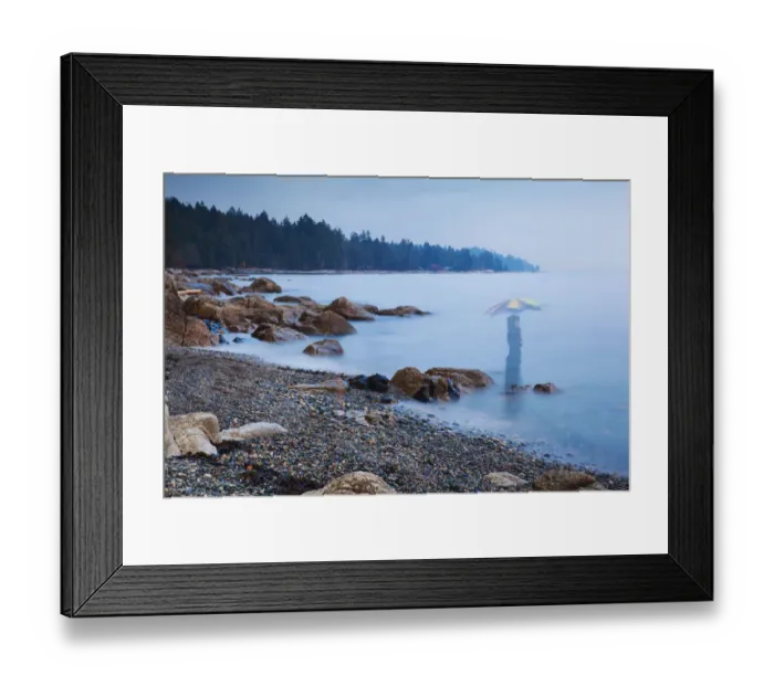 Framed Print : Long exposure of a ghostly image of woman in the sea with umbrella Sechelt, British Columbia Framed Print : Long exposure of a ghostly image of woman in the sea with umbrella Sechelt, British Columbia