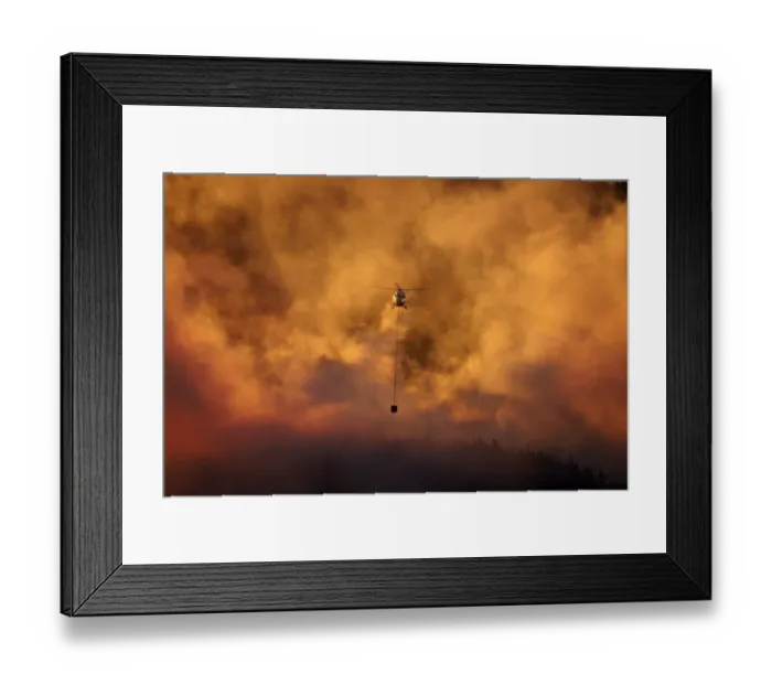 Framed Print : Smokey sunset and helicopter fighting fire at Burnside, Dunedin, South Island, New Framed Print : Smokey sunset and helicopter fighting fire at Burnside, Dunedin, South Island, New