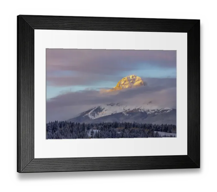 Framed Print : Clouds envelope Crowsnest Mountain at Crowsnest Pass, Alberta, Canada