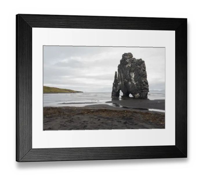 Framed Print : Iceland, Hvitserkur. This sea stack or monolith represents a legend that it was a Framed Print : Iceland, Hvitserkur. This sea stack or monolith represents a legend that it was a