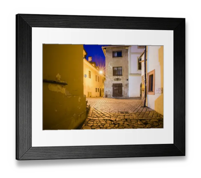 Framed Print : Europe, Czech Republic, Cesky Krumlov. Sunset on street scene Framed Print : Europe, Czech Republic, Cesky Krumlov. Sunset on street scene