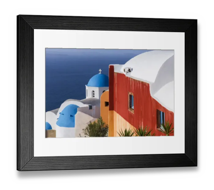 Framed Print : Greece, Santorini, Oia. Colorful house and church Framed Print : Greece, Santorini, Oia. Colorful house and church