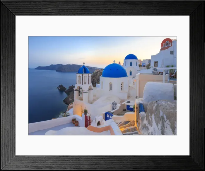 Framed Print : Greece, Santorini, Oia. Sunset on coastal town Framed Print : Greece, Santorini, Oia. Sunset on coastal town