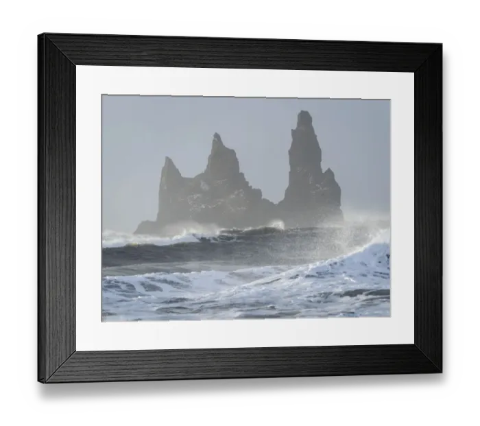 Framed Print : Coast near Vik y Myrdal during winter. The sea stacks Reynisdrangar, Iceland