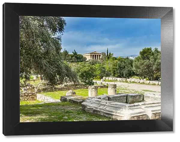 Middle Stoa ruins, ancient Temple of Hephaestus. Agora Marketplace, Athens, Greece
