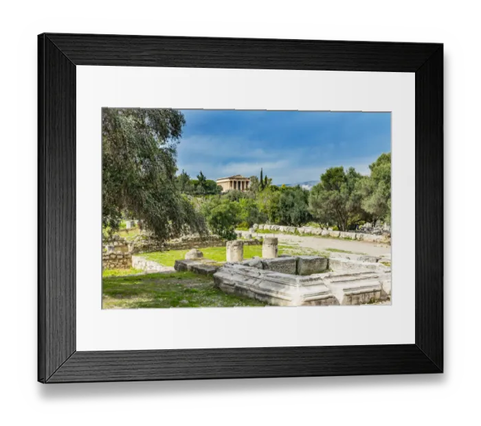 Framed Print : Middle Stoa ruins, ancient Temple of Hephaestus. Agora Marketplace, Athens, Greece