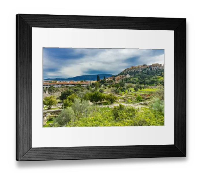 Framed Print : Ancient Agora Marketplace, Stoa of Attalos Parthenon on the Acropolis, Athens, Greece Framed Print : Ancient Agora Marketplace, Stoa of Attalos Parthenon on the Acropolis, Athens, Greece