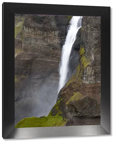 Iceland, Southern Highlands, Haifoss Waterfall. The Fossa River flowing over the cliffs