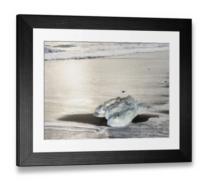 Framed Print : Icebergs on black volcanic beach, Iceland