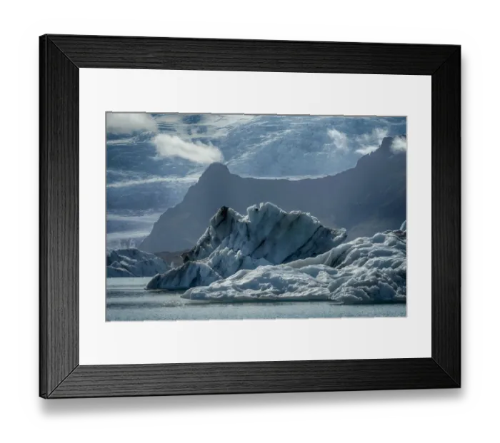 Framed Print : Iceland, floating glaciers in Jokulsarlon, glacier lagoon with mountain echo